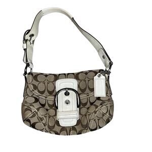 VTG Y2K Coach Soho Shoulder Bag white buckle Leather Buckle signature canvas